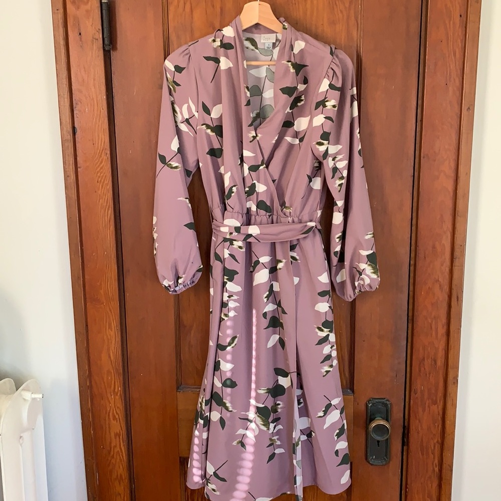 Retro Style Lavender Midi Wrap Dress